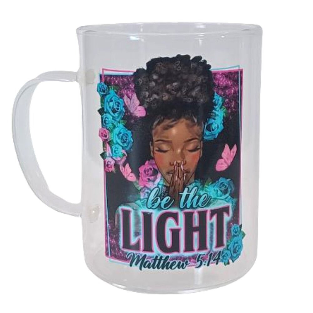 15oz Clear Glass Be The Light Matthew 5:14 Coffee Mug |
